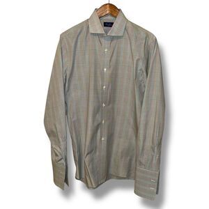 Tom James Glen Check French Cuff Made in USA Dress Shirt Size L 16.5